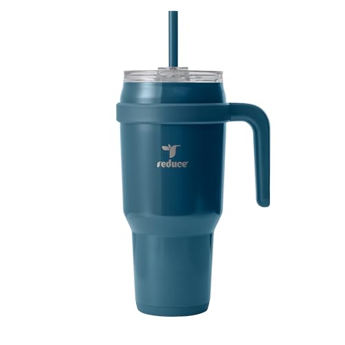 REDUCE-40-oz-Stainless-Steel-Tumbler-with-Handle-Dual-Wall-Vacuum-Insulated-Travel-Mug-Sweat-Proof-Lid-Reusable-Straw-Keeps-Drinks-Cold-for-24-Hrs-Fits-Cupholders-Dishwasher-Safe-Dark-Web REDUCE 40 oz Stainless Steel Tumbler with Handle - Dual-Wall Vacuum Insulated Travel Mug, Sweat-Proof Lid & Reusable Straw - Keeps Drinks Cold for 24 Hrs, Fits Cupholders, Dishwasher Safe - Dark Web - Image 1