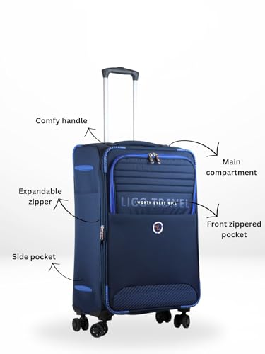 Image of Ligo Ligobags Polyester 8 Wheels 360 Degree Wall Street Soft-Sided Small Cabin Luggage Black Laptop Roller Case |20 Inch Trolley Bag