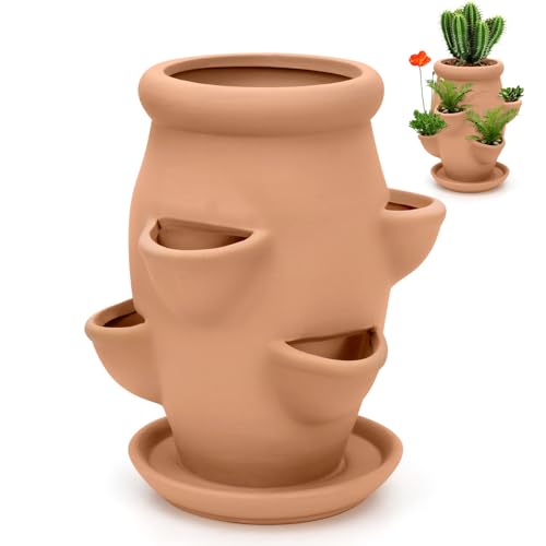 Strawberry Tower Pot Planter,Vertical Multi Pocket Ceramic Strawberry Succulent Planter Tower for Outdoor Plants
