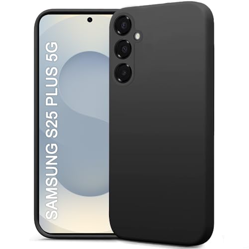 Image of TheGiftKart Liquid Silicone Back Cover Case for Samsung Galaxy S25 Plus 5G | Soft Micro-Fibre Lining Inside | Camera & Screen Protection | Shockproof Cover for Samsung S25 Plus (Silicone, Black)