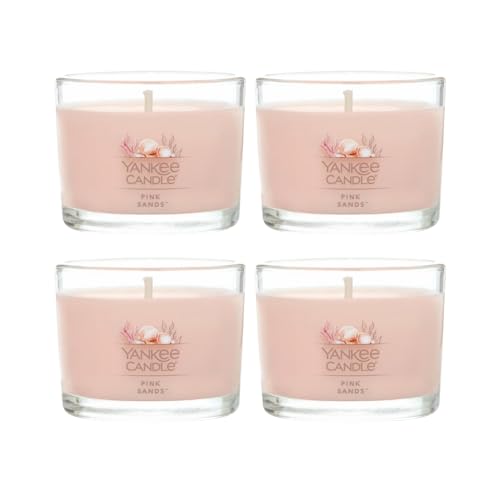 Image of Yankee Candle Mini Jar Scented Candle, Small Single Wick Candle for Home Fragrance, Long Lasting Burn, Pink Sands (Pack of 4)