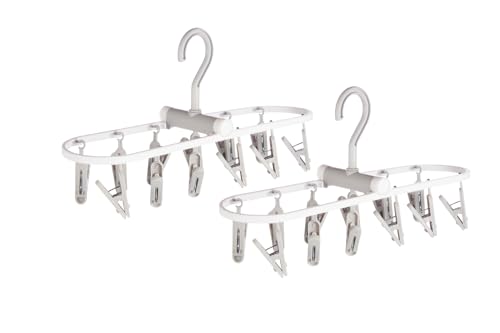 Image of Cloth Drying Hanger 12 Clips,360 Degree Portable and Foldable Clips,Baby Clothes, Clothes Drying Stand,Indoor Clothes, Space Saving, Travel Safe (Light Grey Pack of 2)