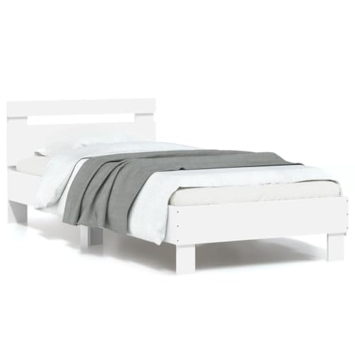 vidaXL Bettgestell, Bettrahmen mit Lattenrost, Bett Gästebett mit Kopfteil LED-Leuchten, Einzelbett Schlafzimmerbett Schlafzimmermöbel, Weiß 90x200cm
