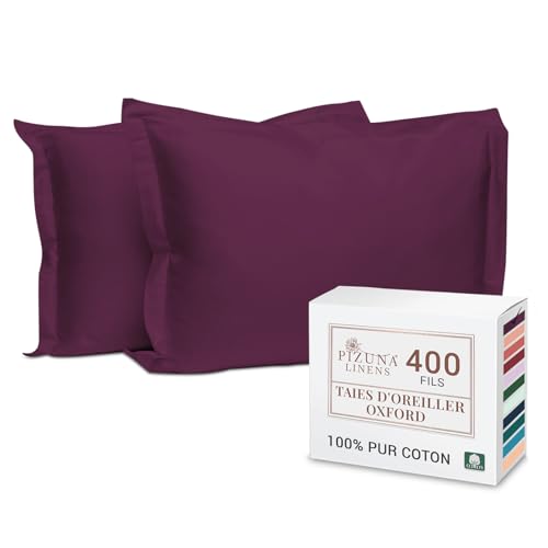 Pizuna Coton Peigné Set de 2 Taies d'oreiller 50x75 cm Baies Prune, 100% Coton Longue Tige 400 Fils Armure Satin Taies d'oreiller Douces 50x75 en Coton (Baies...