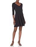 Lark & Ro Women's Three Quarter Sleeve V-Neck Fit and Flare Dress, Navy, Large