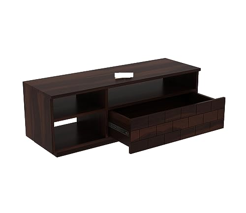 Image of Furniture Solid Sheesham Wood TV Unit with 3 Shelves and 1 Drawer Storage - Accommodates up to 55 Inch TV (Kane, Walnut Finish)