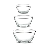 3-Piece Borosilicate Glass Bowls Set (17 oz, 27 oz, 37 oz) - Durable & Lead-Free - Stackable Nesting Bowls - Oven, Microwave, Dishwasher & Freezer Safe - for Baking, Cooking, Meal Prep, and Serving