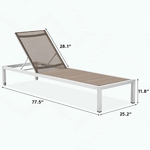 Jearey Outdoor Chaise Lounge Aluminum Patio Lounge Chair With Wheels All Weather Outdoor Five-Position Reclining Chair For Patio Pool Beach Sunbathing Chair, Khaki #TOP2