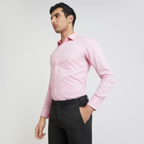 Image of Park Avenue Men Pure Cotton Slim Fit Structure Pattern Semi Cutaway Collar Formal Shirt