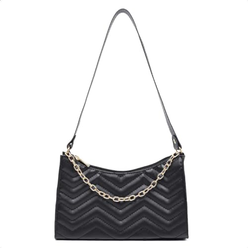 Bolsa Feminina Transversal de Lado Alça Blogueirinha Baguete em V (Preto)