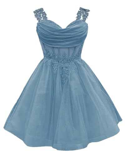 Tsbridal Short Homecoming Dress for Teens Off Shoulder Sparkly Lace DAMA Dresses for Quinceanera Puffy Tulle Prom Gown