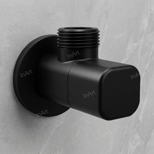 Image of InArt Brass Angle Valve For Bathroom | 100% Heavy-Duty, Leakproof Brass Body| Angle Stop Cock with Wall Flange | Single Way Cock Ideal for Bathroom, Toilet & Kitchen Use Matt Black - 5 Year Warranty