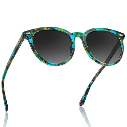 AVAWAY Round Acetate Polarized Sunglasses for Women Medium Face UV Protection Dark Driving Beach Shades