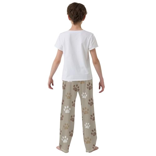 Boys' Pants Brown Dog Paws Long Bottoms Jogger Pants Elastic Waist Trousers with Pockets S-XL3