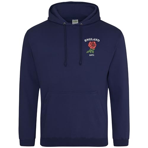 Sudadera con capucha bordada de Inglaterra 1871 para hombre, rugby inglés, partidarios de Rose Nations, azul marino, XL