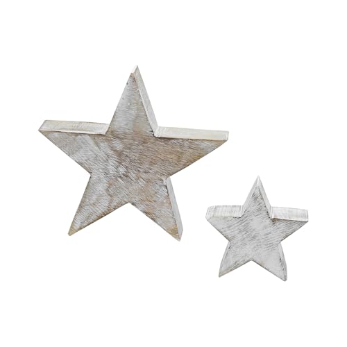 Spetebo Deko Holz Stern White Washed 2er Set - 20/11 cm - Deko...