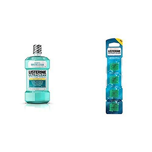 Listerine Ultraclean Cool Mint Antiseptic Mouthwash, Oral Care For Fresh Breath, 500 ml and Ultraclean Access Flosser Refill Heads For Better Oral Care, Mint, 28 Count