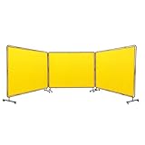 Happybuy Professional Welding Screen with Frame, 6' x 8', 3-Panel. Flame-Resistant Vinyl Protection Screen on 12 Swivel Wheels (6 Lockable). Moveable for Workshop, Yellow
