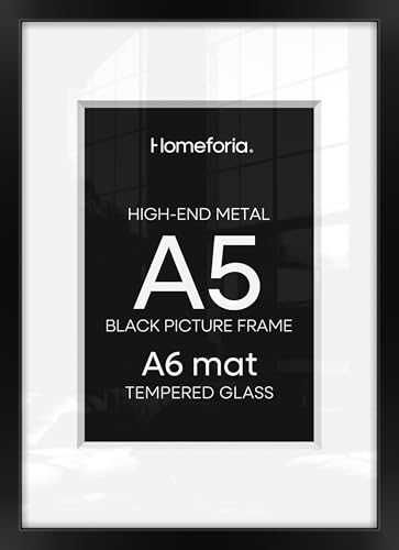 Image of Homeforia A5 Picture Frame Black, High End Metal 5.8x8.3 Frames Matted to 4.1x5.8 Print, A5 Photo Frame with Mat A6, 5.8 x 8.3 Poster Frame, 8.3x5.8 Display Frames, Tempered Glass, Wall Kit, Set of 2