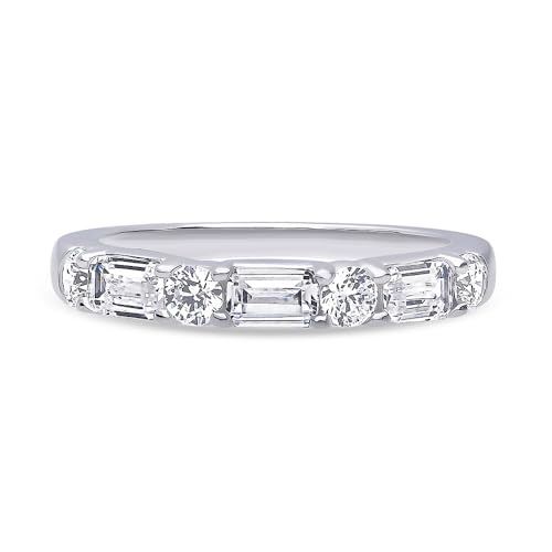 BERRICLE Sterling Silver Art Deco Rings Half Eternity Ring for Women, Cubic Zirconia CZ2