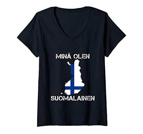 Womens Made In Finland Flag Shirt Finnish Roots Suomi Gifts V-Neck T-Shirt