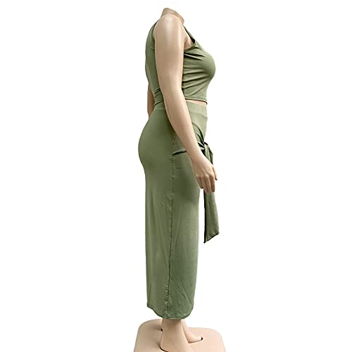 Image of Plus Size Women 2 Piece Outfits Sets Sexy Tracksuit Midi Dress,Sleeveless Tank Top Bodycon Skirts Set Casual Summer