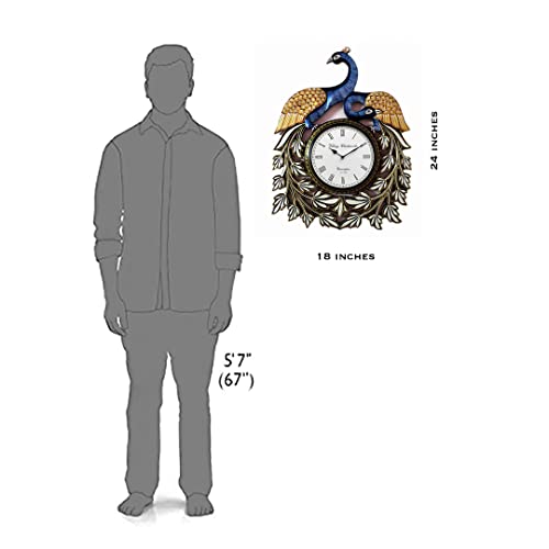 RoyalsCart Peacock Analog Wall Clock, Multi Color (KTWC162)