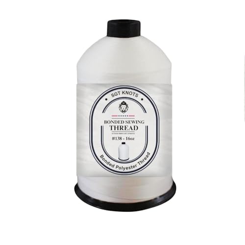 SGT KNOTS #138 Polyester Bonded Sewing Thread for Stitching Gear & Clothes, Crafts (16oz Spool, White)