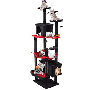 Gothic Cat Tree, 70.5″ Heavy Duty Black Cat Tower for Large Cats, Tall Goth Cat Tree with Dual Cat Condo, Maine Coon Cat Scratching Post with Coffin Bed, Hammock, Spooky Balls