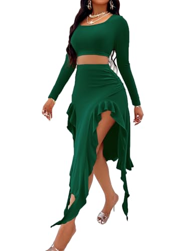 Image of BARASA Women Summer 2 Piece Skirt Sets Comfy Ruffle Trim Irregular Split Sexy Y2k Club Party Tops Jellyfish Skirt Suits S69