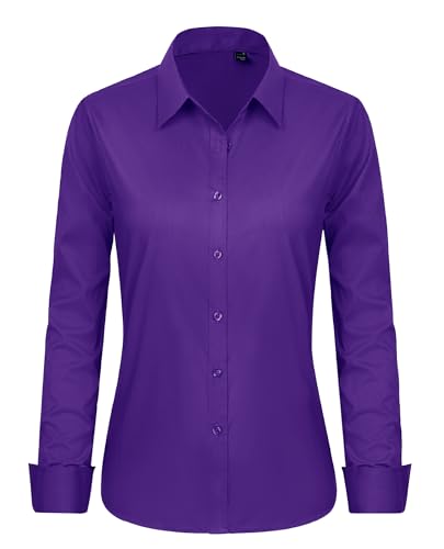 Image of J.VER Button Down Shirts for Women Stretch Collared Cotton Long Sleeve Dress Shirt Business Casual Blouse for Work
