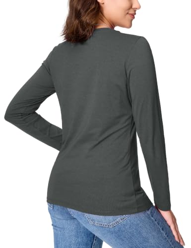 Image of YUCOLEN Long Sleeve Shirts for Women Cotton Crew Neck Casual Tops Fall