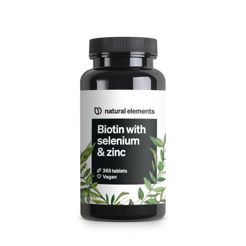 Biotina + Zinc + Selenio - 365 pastillas veganas (Suministro para 1+ año) - Vitaminas para el cabello - Mantenimiento para crecimiento del pelo, fortalece la piel y las uñas - Sin aditivos