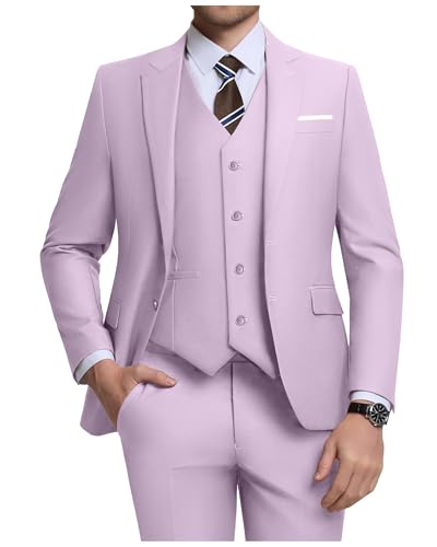 Men's 3 Piece Slim Fit Suit Set, Two Button Blazer Solid Jacket Vest Pants Wedding Business Suit