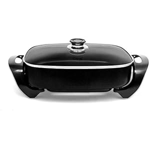 Caynel Professional Non-stick Copper Electric Skillet Jumbo, Deep Dish with Tempered Glass Vented Lid, Upgrade Thermostat, 16”x 12”x 3.15”- 8 quart (16 * 12 Black)