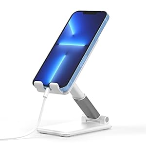 TALK WORKS Adjustable Cell Phone Desk Mount Compatible w/ iPhone 13/ Pro/ Pro Max,14/Plus/Pro/Pro Max – Flexible Stand for Office, Home, Tabletop (White)