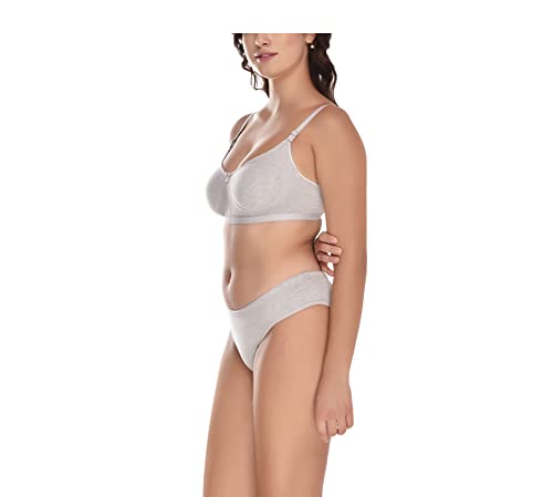 Image of Elina Women's Full Coverage Non Padded with Detachable Strap Cotton Hosiery Bra and Panty Set (Lovia Set)