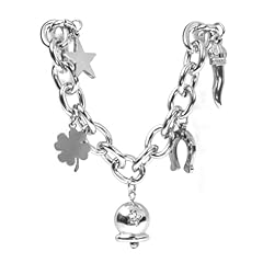 Idea Regalo - Flowers Bracciali Portafortuna Completamente in Acciaio Inossidabile con Vari ciondoli. Punti Luce, Campanelle, Coccinelle, Quadrifoglio. per Tutte Le Occasioni (Campanella Capri e Stella)