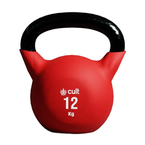 Image of Cult 12kg Neoprene Anti-Slip Grip Colored Kettlebell for Home Workout - Red