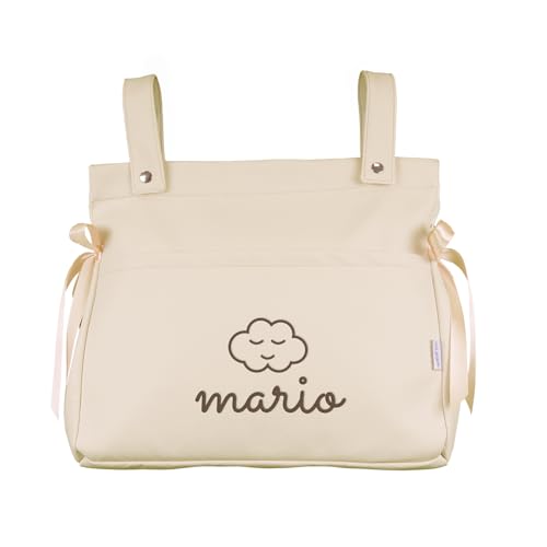 Mi Pipo   Bolso Carro Bebe Personalizado Panera con Nombre   Beige | Bolsa Carrito Bebé de Polipiel con Cremallera | Bolso Maternidad Organizador para Carrito | Fabricado en España | 37x33x13 cm