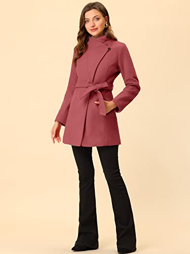 Image of Allegra K Women's Winter Elegant Stand Collar Overcoat Long Belted Pea Coat