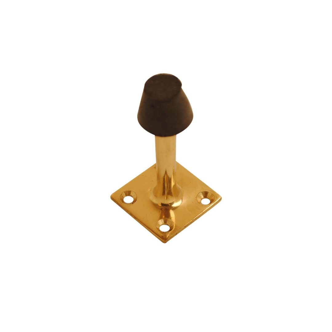 Vibe Gold Projection Square Door Stop 63Mm On Brass, Door Stopper, Rubber Bumper To Protect Door, Walls, And Skirting For Internal Use