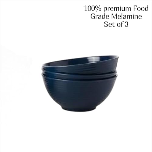 Image of Melamine Serving Bowls | Multipurpose Bowl Set | Mixing & Serving Bowls | Unbreakable, Lightweight, Food-Grade, Dishwasher Safe | Set of 3 (1000 ML Each) (Blue)
