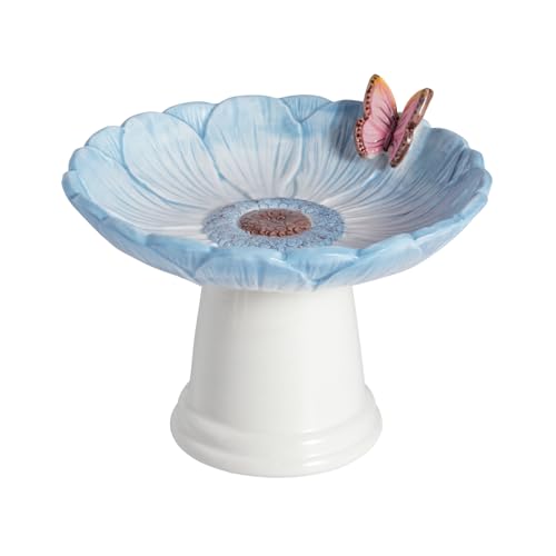 Mud Pie Ceramic Blue Flower Small Bird Bath