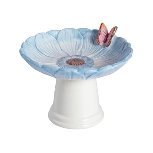 Mud Pie Ceramic Blue Flower Small Bird Bath