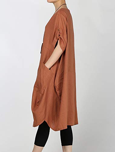 Image of LaovanIn Women's Plus Size Tunic Dress Summer Cotton Linen T Shirt Knee-Length Dresses