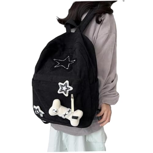 Mochila de pana con estrellas de gran capacidad y correa ajustable 5