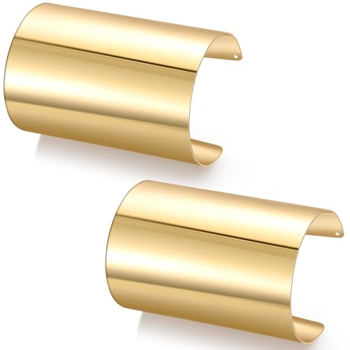 CASDAN 2Pcs Cuff Bangle Bracelet for Women Open Wide Bracelets Gold and Silver Adjustable Wrist Cuff Wrap Bracele