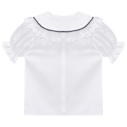 Girls Button Down Shirt Puff Short Sleeve Oxford Blouse Cute Baby Collar Bowtie School Uniform Dress Shirt4