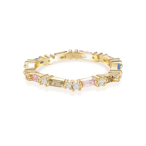 Gloffery Rainbow Eternity Ring for Women Dainty Colorful Baguette Cut Cubic Zirconia CZ Stackable Wedding Band Promise Engagement Rings for Her Size 5-10 (Size 6) Cover